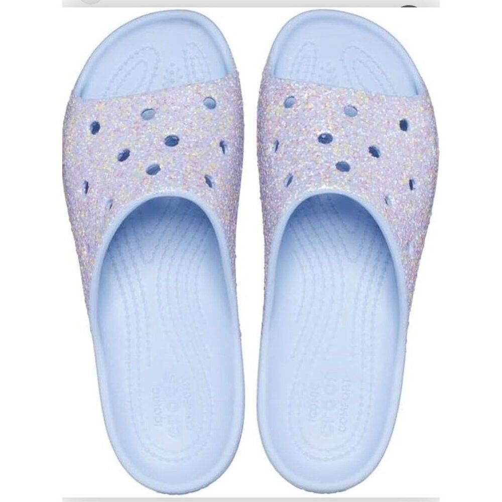Crocs Women’s Blue Classic Platform Glitter Slide Size 6